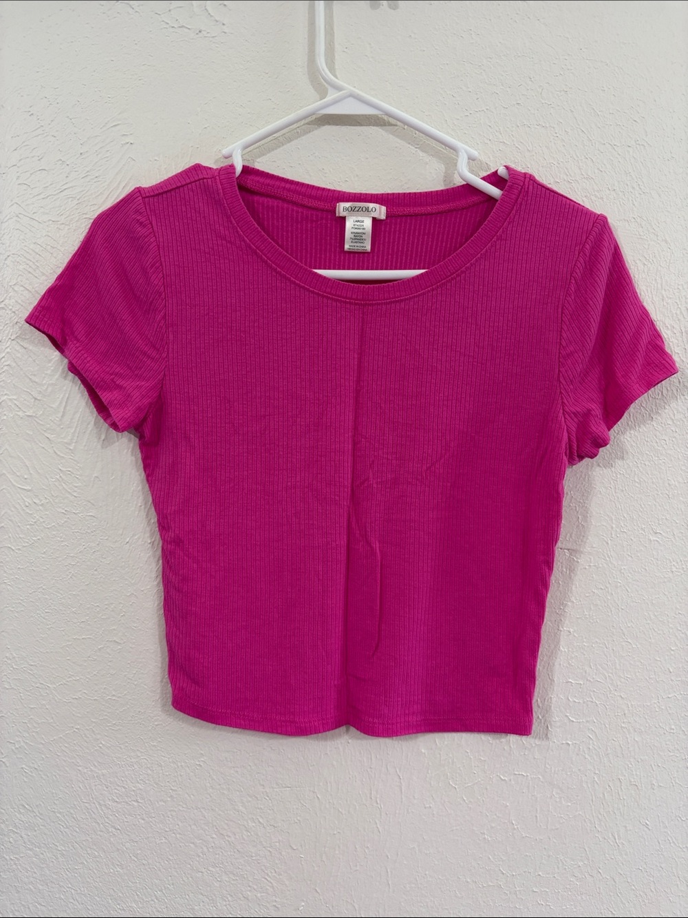 Hot Pink Ribbed Cropped Tee